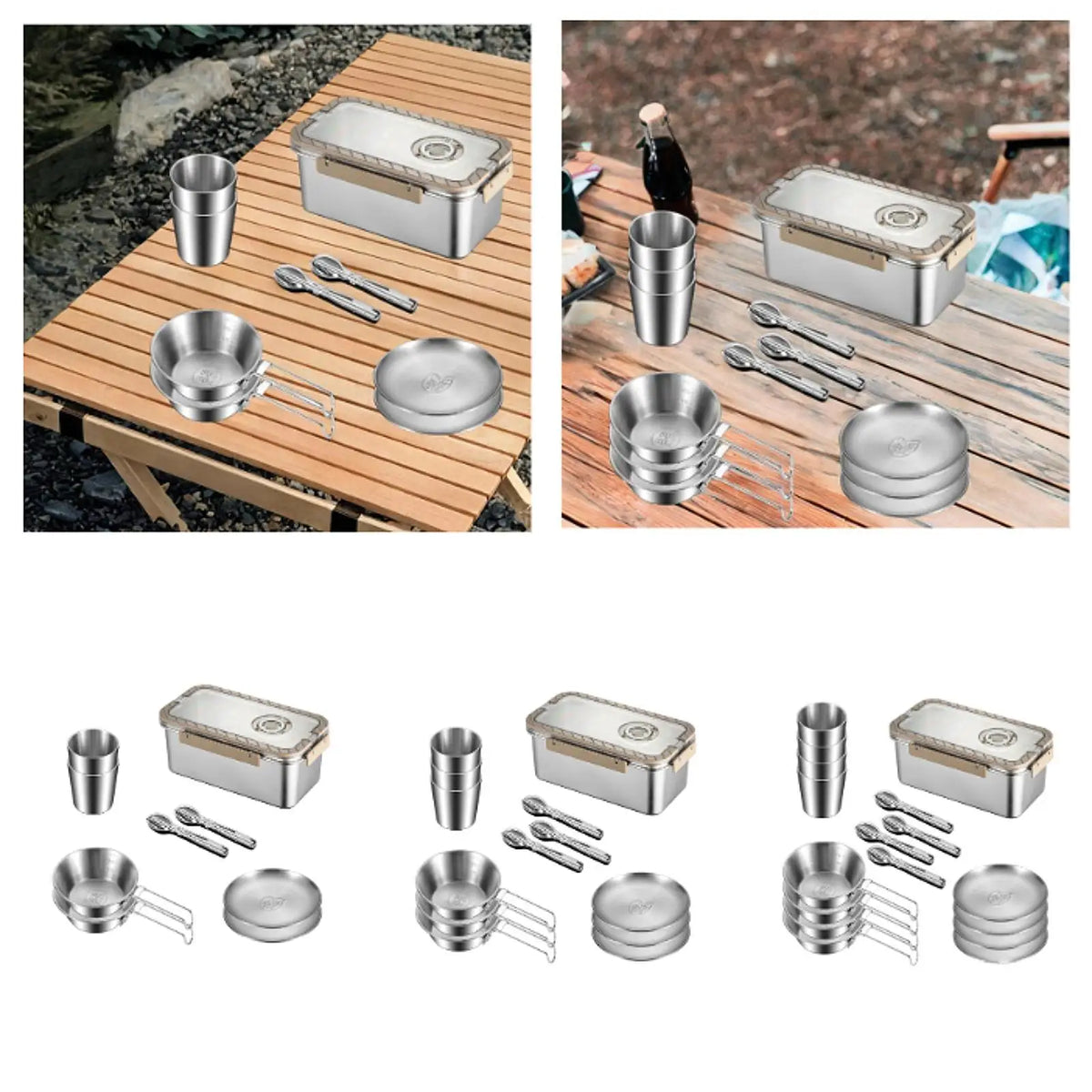 Stainless Steel Camping Tableware Set with Storage Box