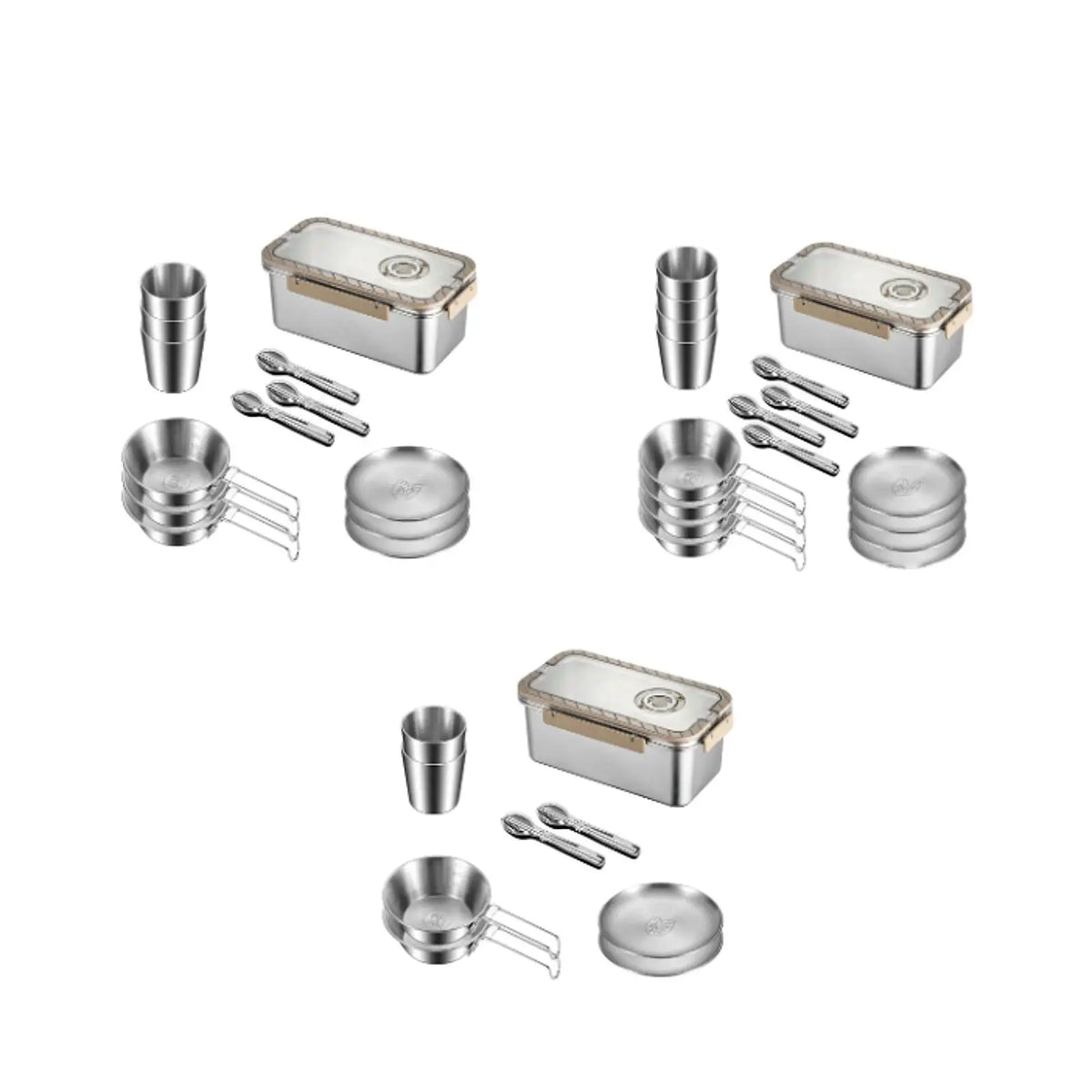Stainless Steel Camping Tableware Set with Storage Box