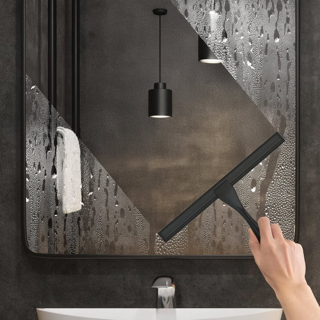 Stainless Steel Shower Squeegee with Silicone Blade and Adhesive Hooks – Ergonomic Design for Streak-Free Cleaning