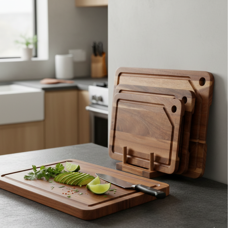 Three-Piece Acacia Wood Cutting Board Set for Kitchen Prep
