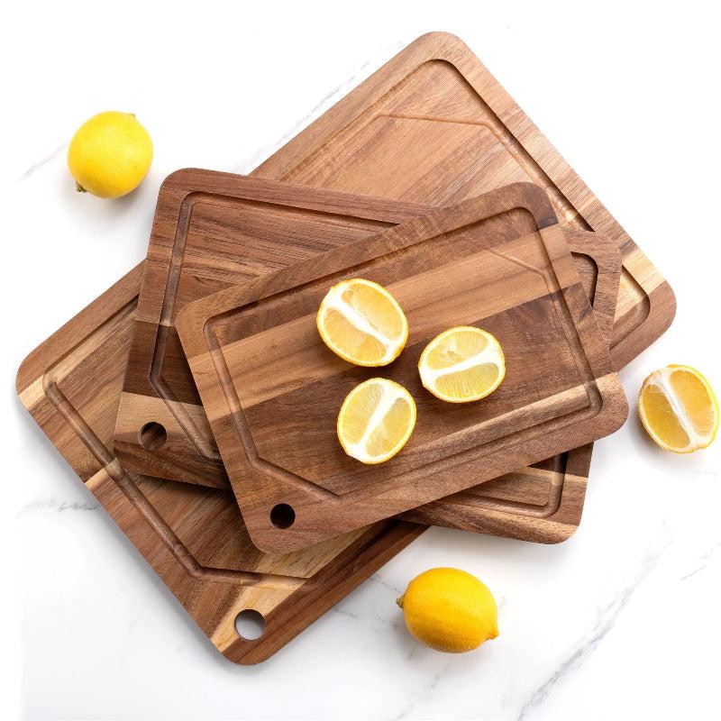 Three-Piece Acacia Wood Cutting Board Set for Kitchen Prep