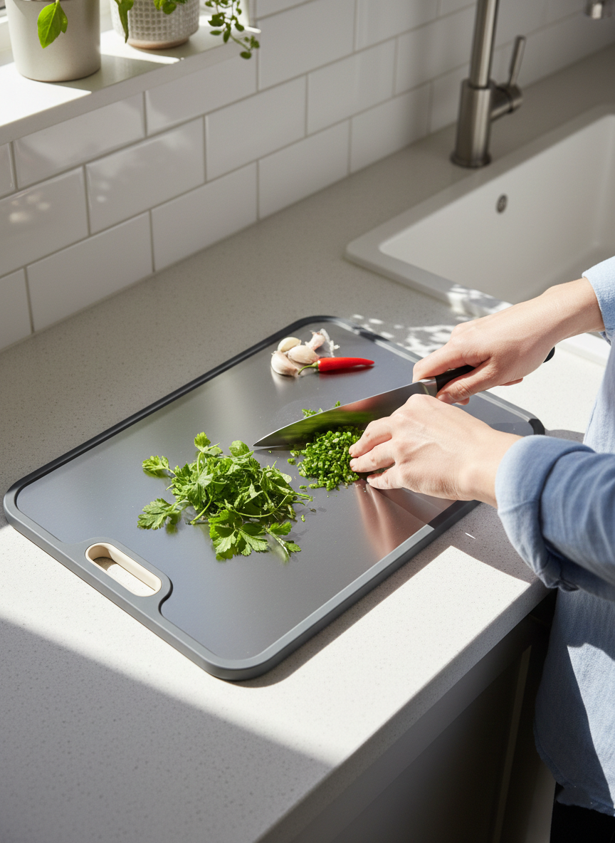 Titanium Cutting Board with Double-Sided Design – Hygienic, Non-Porous Surface for Meat and Vegetables