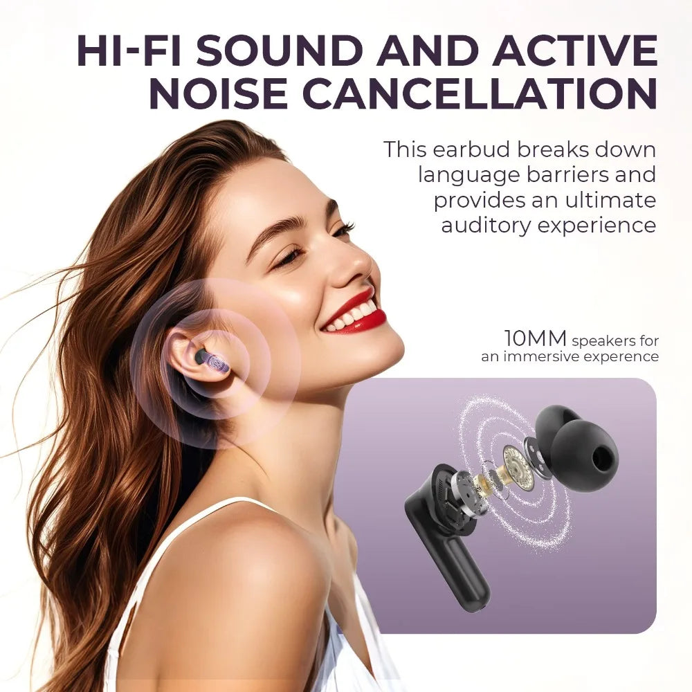 Touch Screen Translation Earbuds with Noise Reduction
