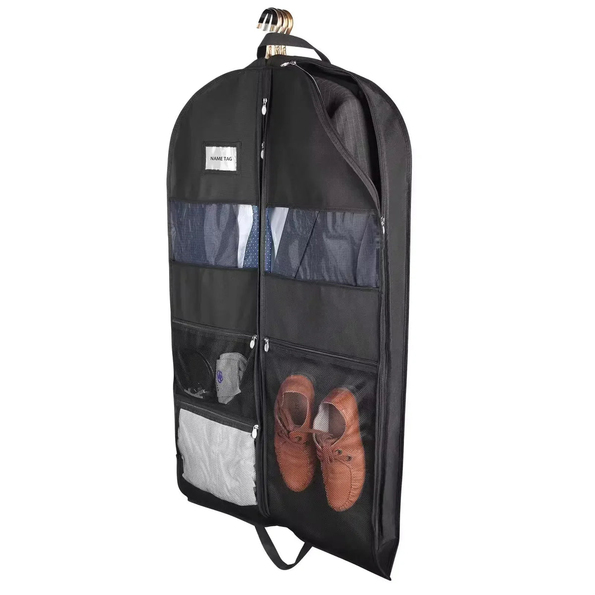 Travel Garment Bag | Double Zipper & XXL Pockets | Breathable & Transparent | 43-Inch Hanging Suit Organizer