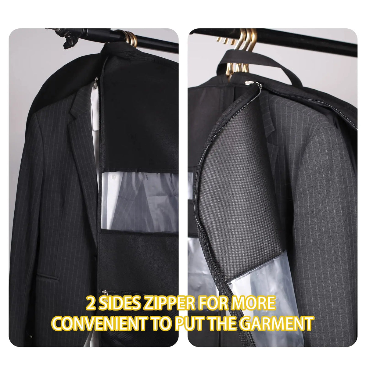 Travel Garment Bag | Double Zipper & XXL Pockets | Breathable & Transparent | 43-Inch Hanging Suit Organizer