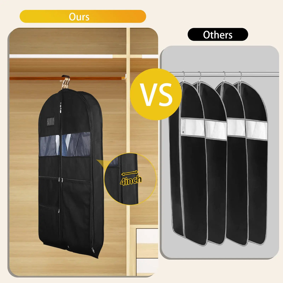 Travel Garment Bag | Double Zipper & XXL Pockets | Breathable & Transparent | 43-Inch Hanging Suit Organizer
