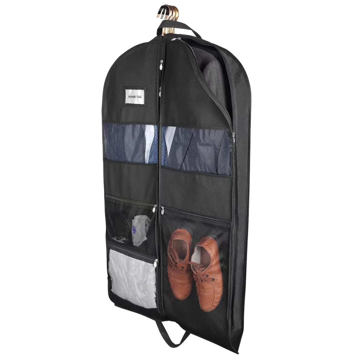 Travel Garment Bag | Double Zipper & XXL Pockets | Breathable & Transparent | 43-Inch Hanging Suit Organizer