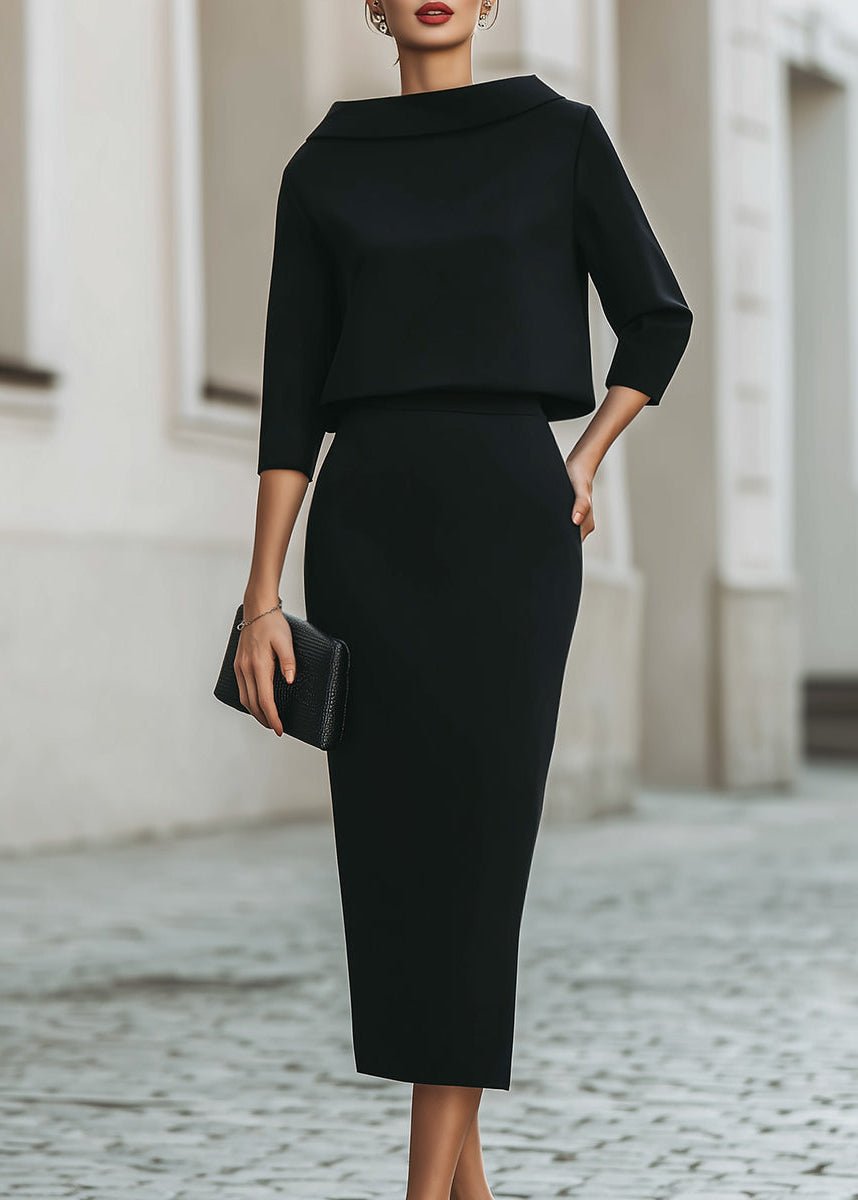 Two-Piece Boat Neck 3/4 Sleeve Top and Midi Skirt Set