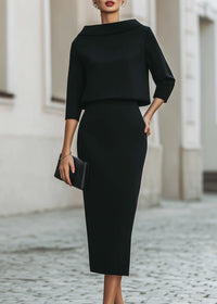 Two-Piece Boat Neck 3/4 Sleeve Top and Midi Skirt Set