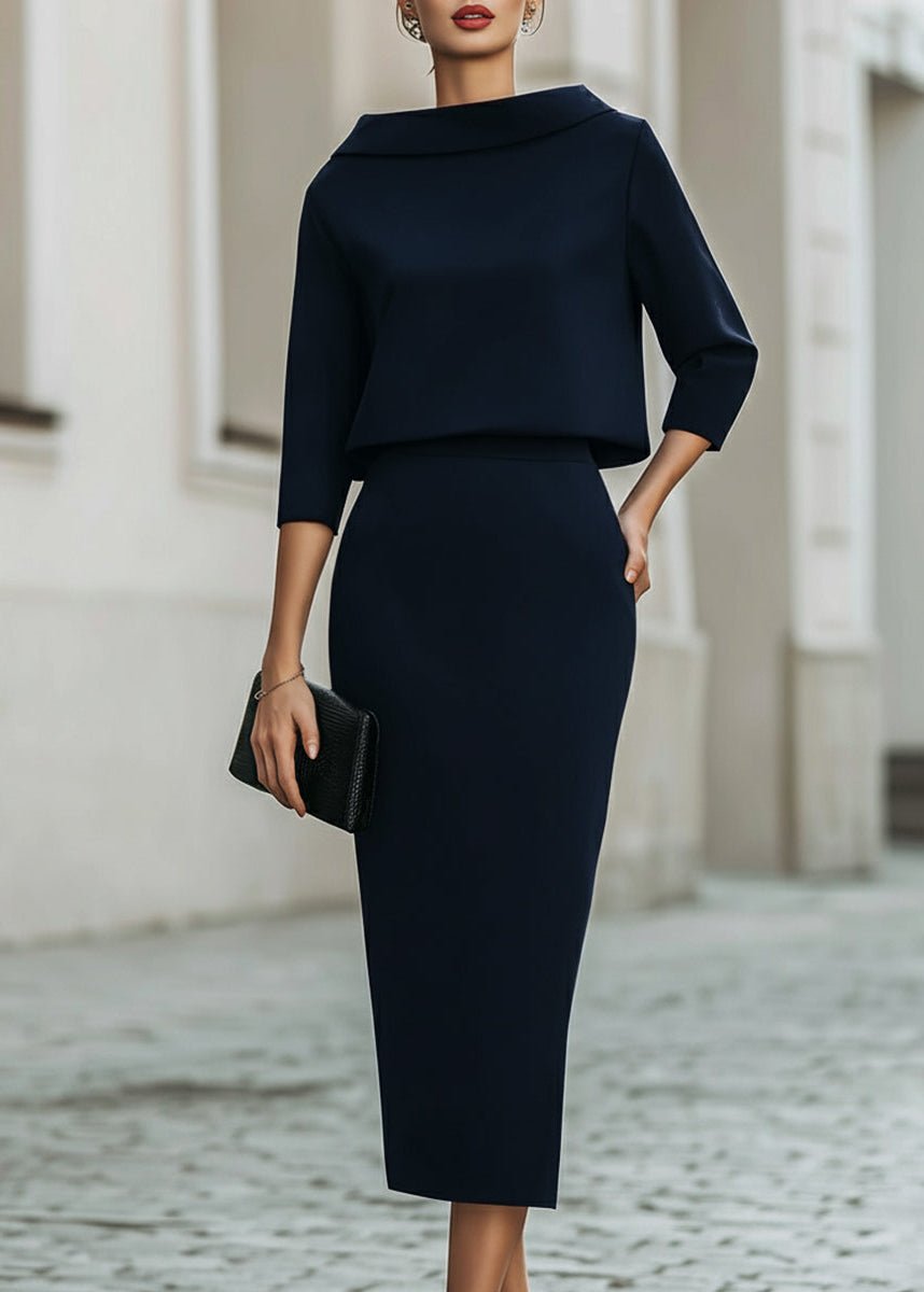 Two-Piece Boat Neck 3/4 Sleeve Top and Midi Skirt Set