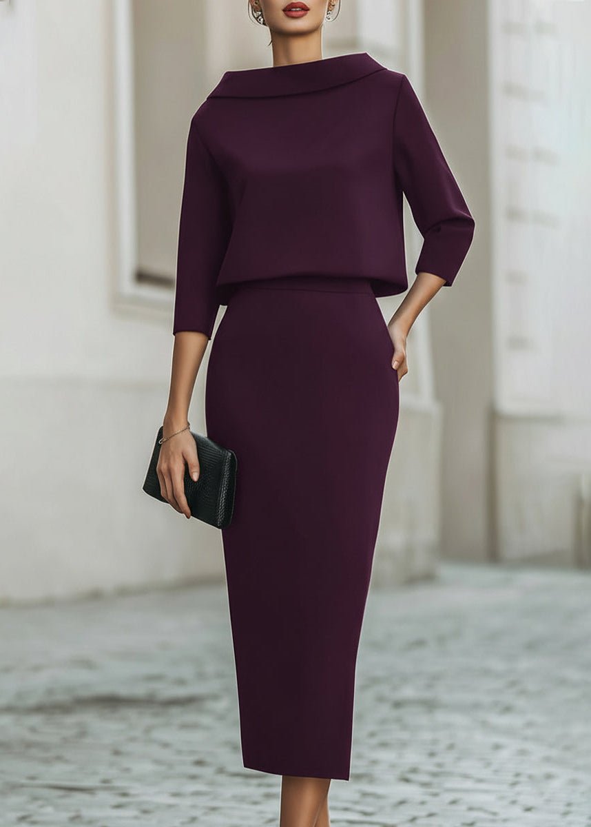 Two-Piece Boat Neck 3/4 Sleeve Top and Midi Skirt Set