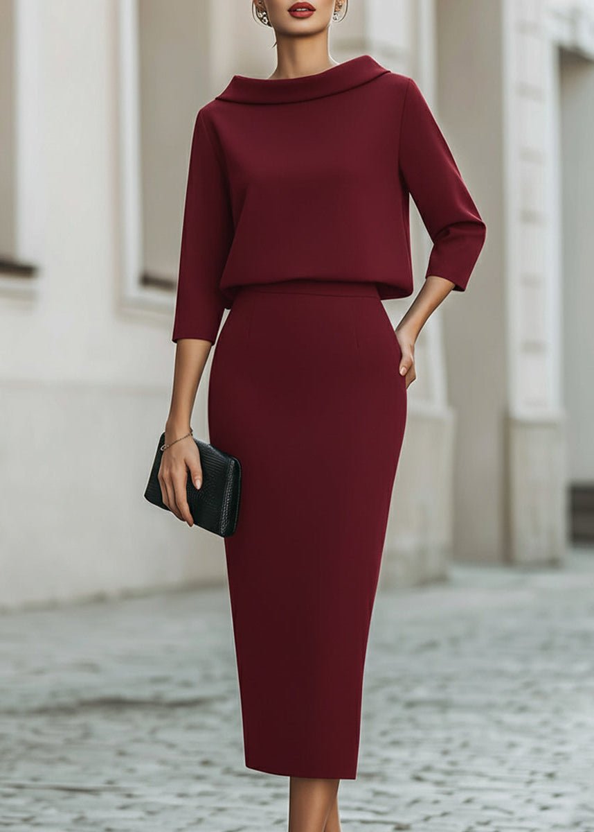 Two-Piece Boat Neck 3/4 Sleeve Top and Midi Skirt Set