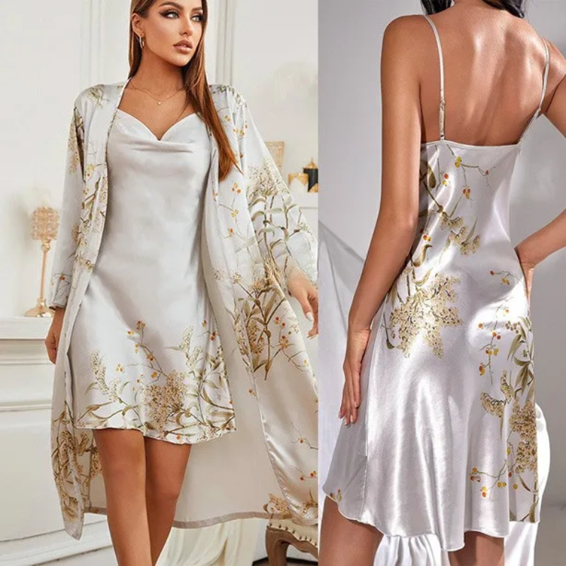 Two-Piece Floral Print Nightdress and Kimono – Noelle