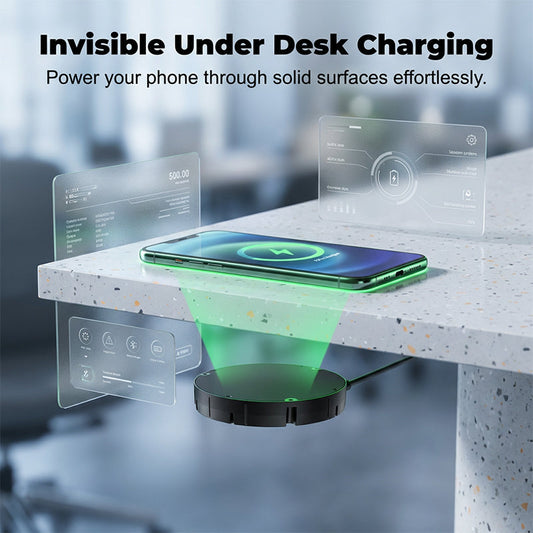 Under-Desk Wireless Charging Station with Invisible Mounting - Penetrates Wood and Stone