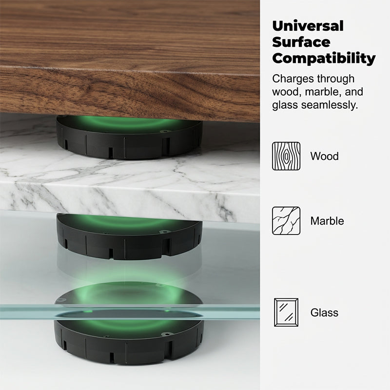 Under-Desk Wireless Charging Station with Invisible Mounting - Penetrates Wood and Stone