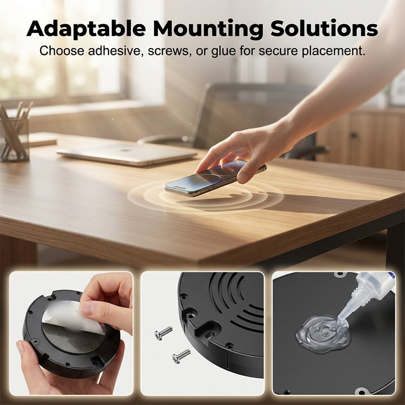 Under-Desk Wireless Charging Station with Invisible Mounting - Penetrates Wood and Stone