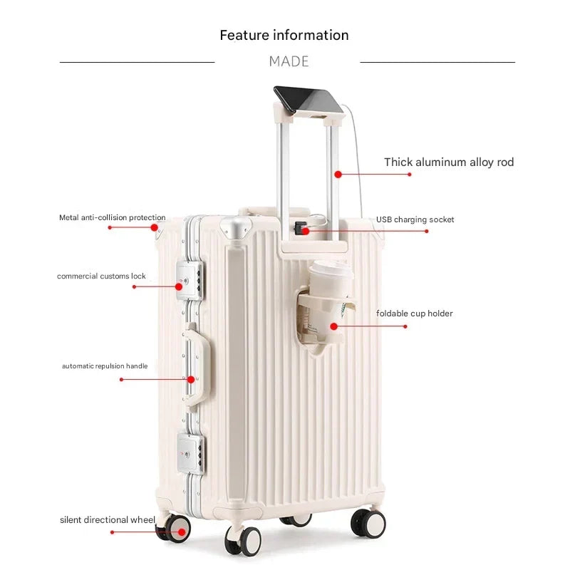 Unisex Hard-Shell Suitcase with Aluminum Frame