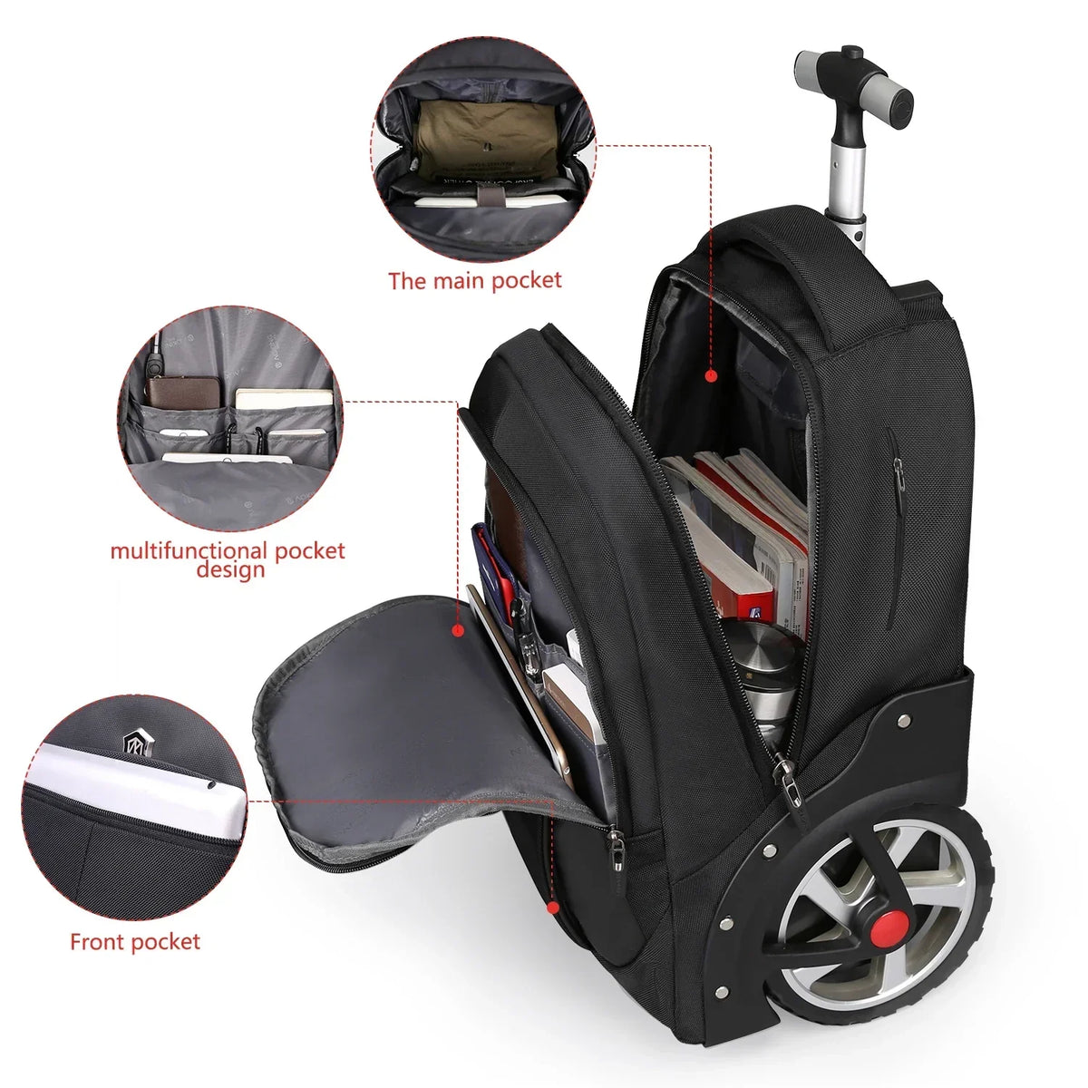 Unisex Rolling Laptop Backpack - Travel & Business Trolley Bag