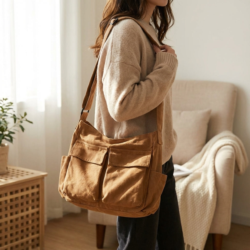 Unisex Spacious Multi-Pocket Shoulder Bag