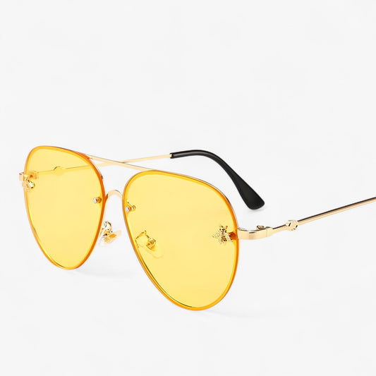 Unisex Vintage Aviator Sunglasses with Bee Detail