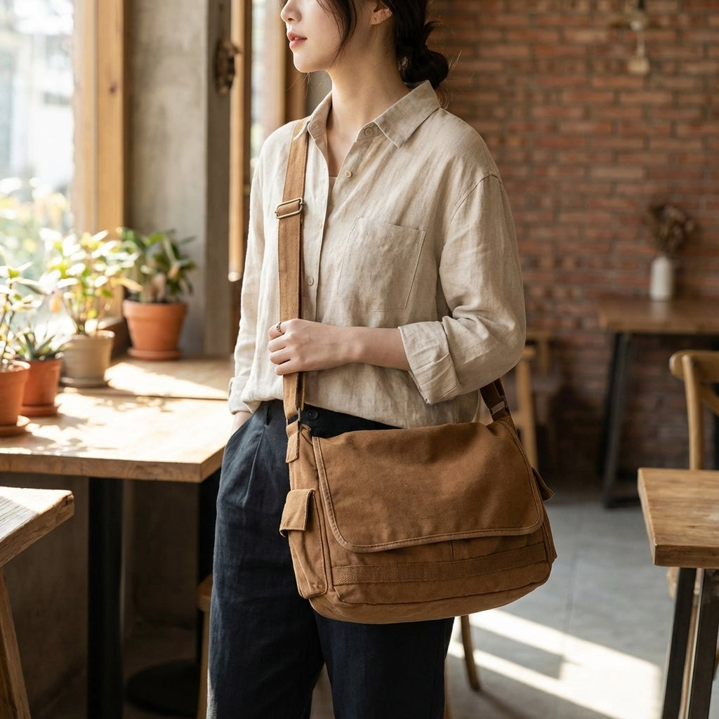 Unisex Vintage Shoulder Bag - Durable & Spacious