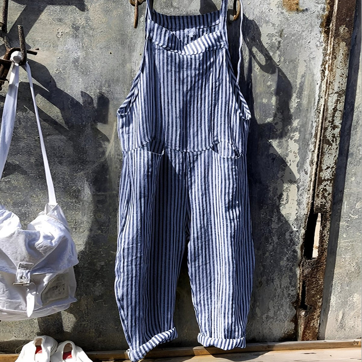 Unisex Vintage Striped Loose-Fit Adjustable Strap Overalls