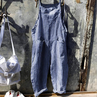 Unisex Vintage Striped Loose-Fit Adjustable Strap Overalls