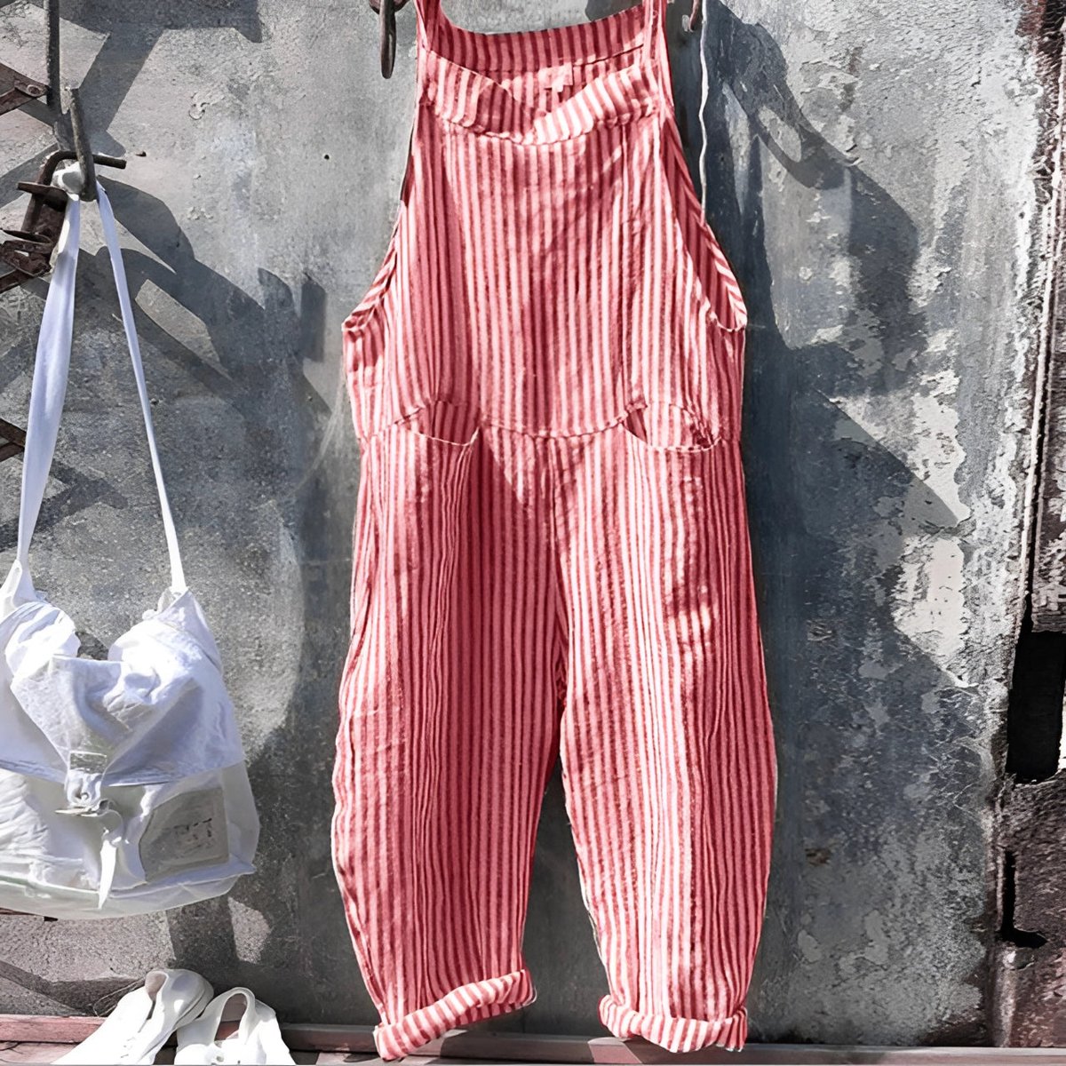 Unisex Vintage Striped Loose-Fit Adjustable Strap Overalls