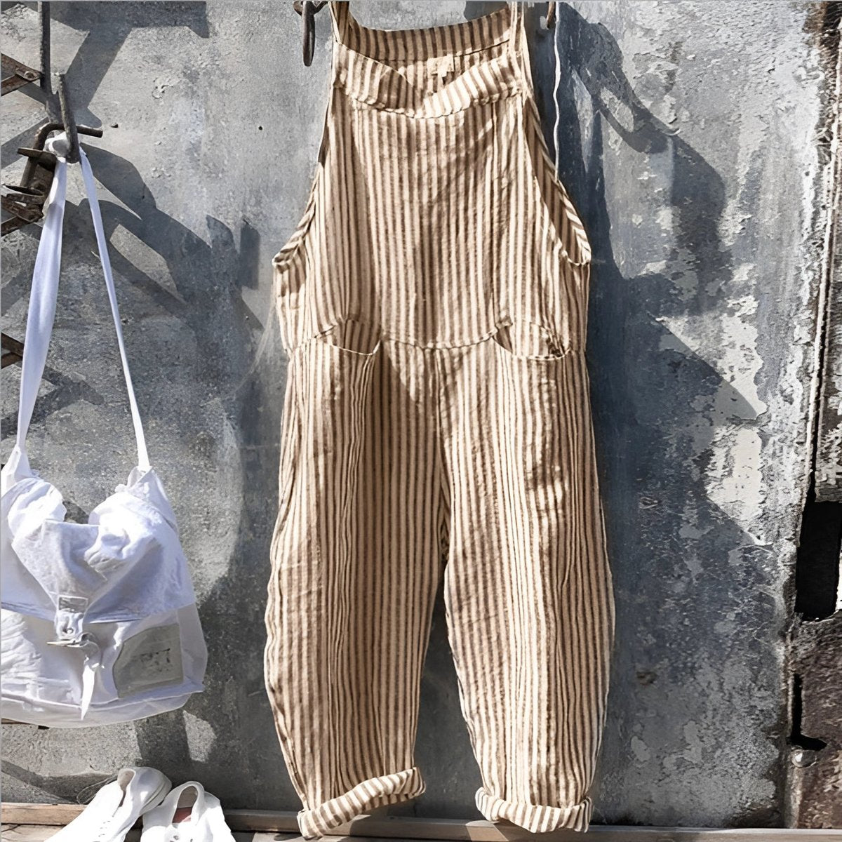 Unisex Vintage Striped Loose-Fit Adjustable Strap Overalls