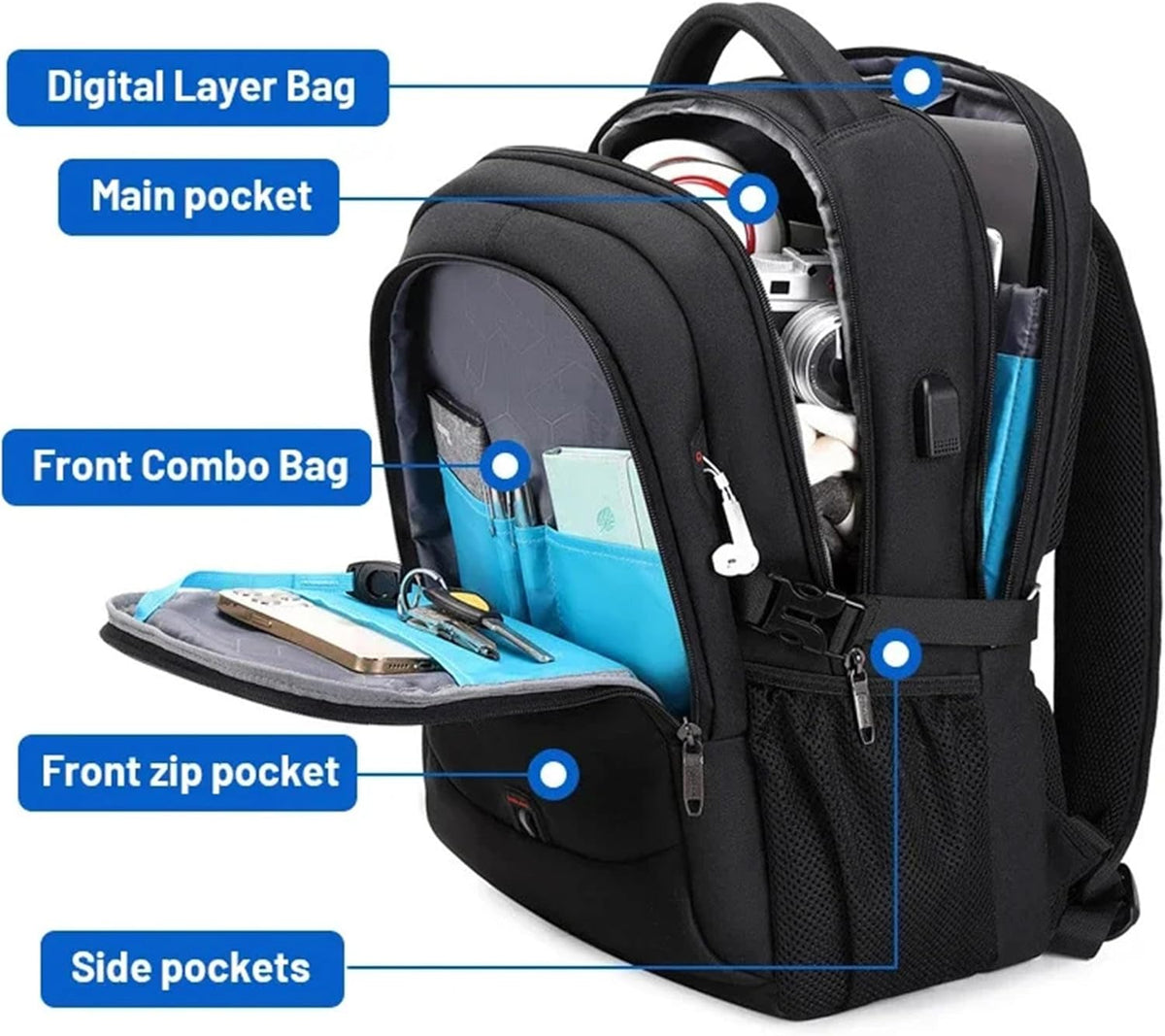 Unisex Waterproof Travel and Laptop Backpack with Smart Organization