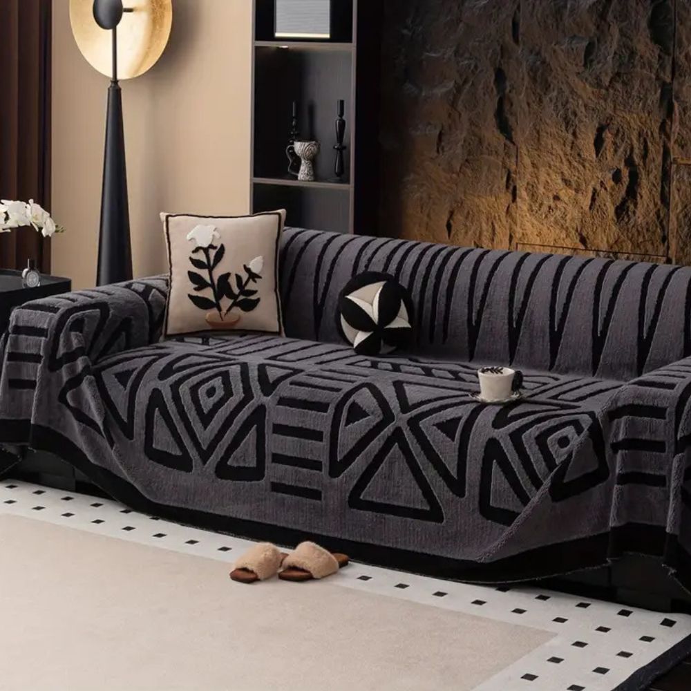 Urban Maze Microfiber Jacquard Sofa Cover with Non-Slip Backing for 2 to 4-Seater Couches