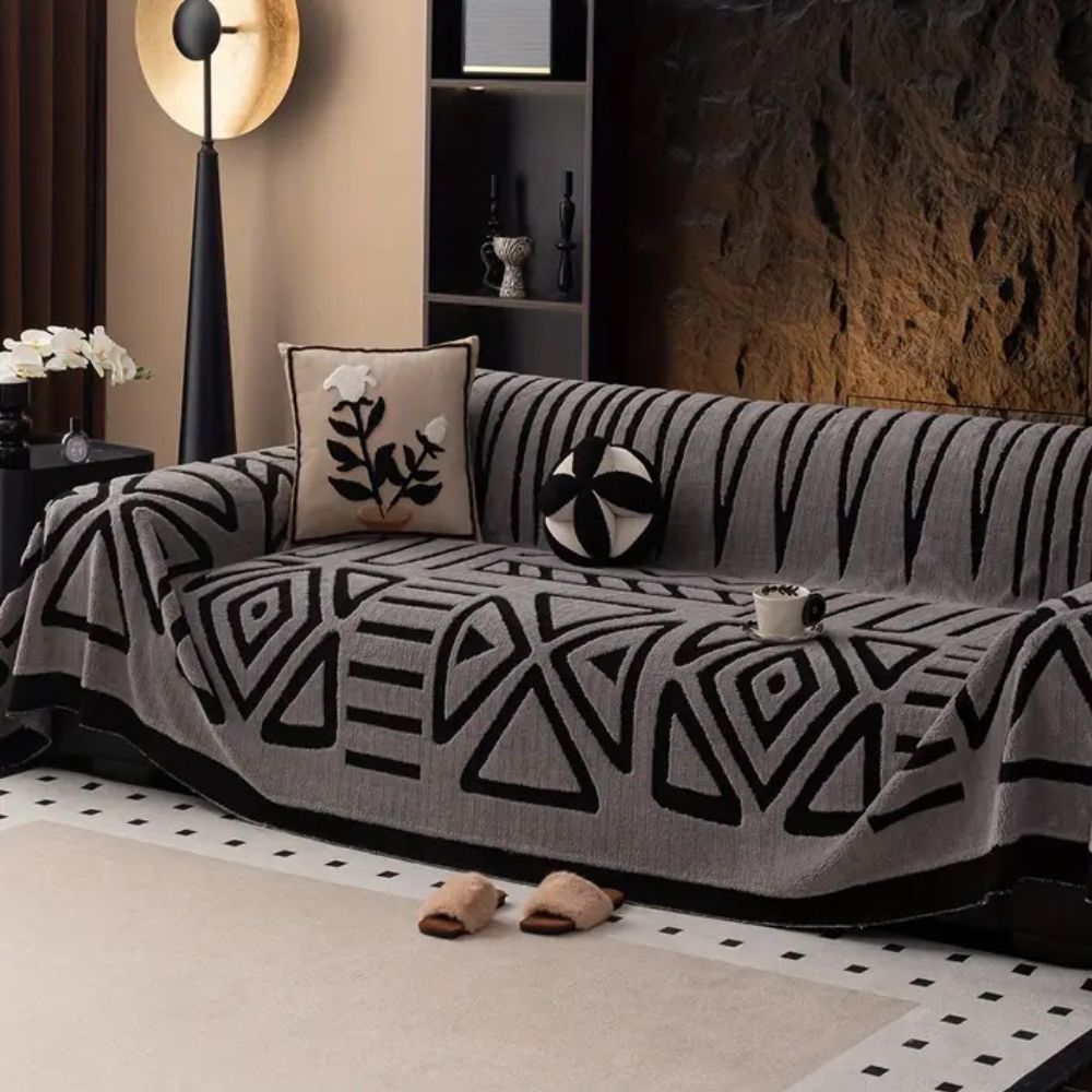 Urban Maze Microfiber Jacquard Sofa Cover with Non-Slip Backing for 2 to 4-Seater Couches