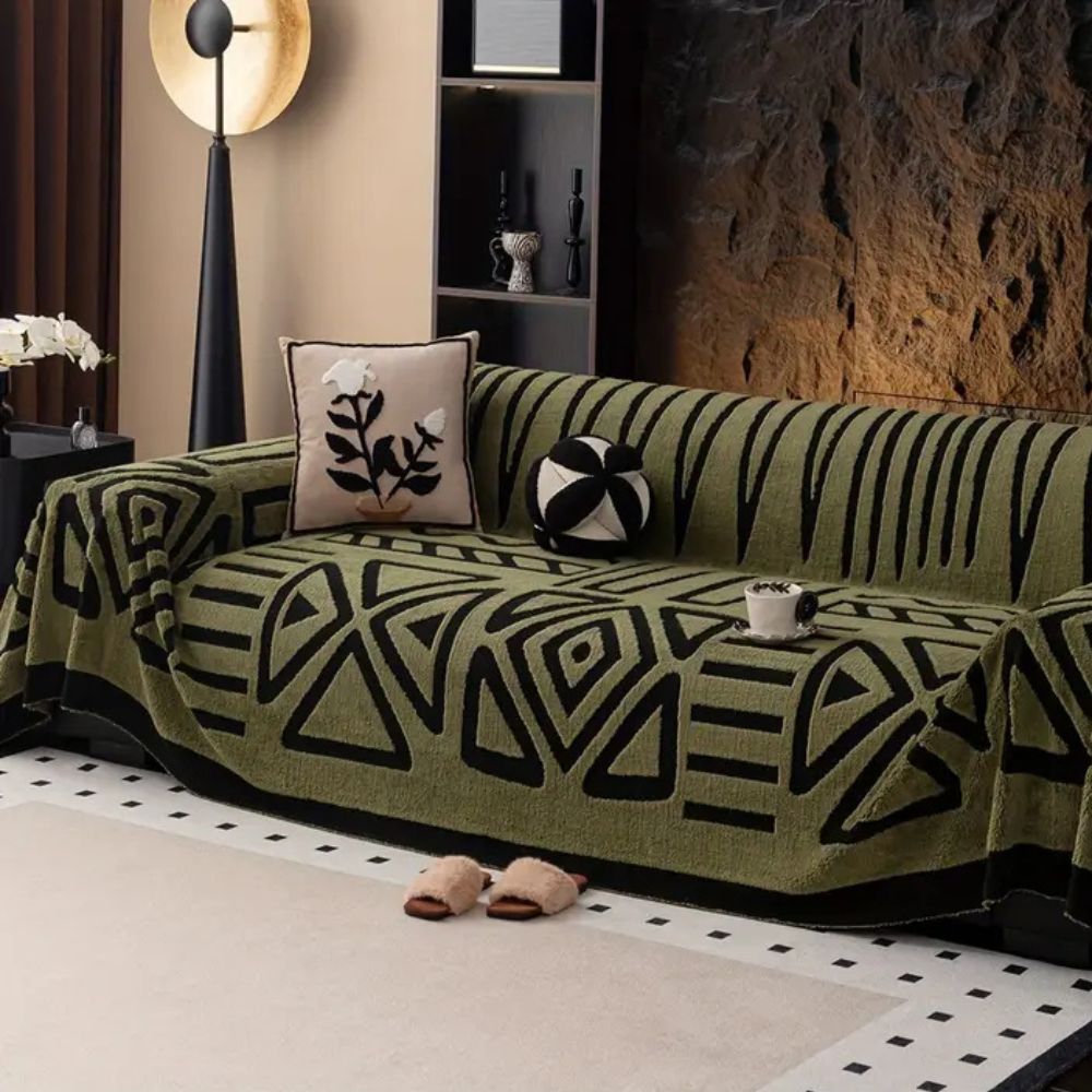 Urban Maze Microfiber Jacquard Sofa Cover with Non-Slip Backing for 2 to 4-Seater Couches