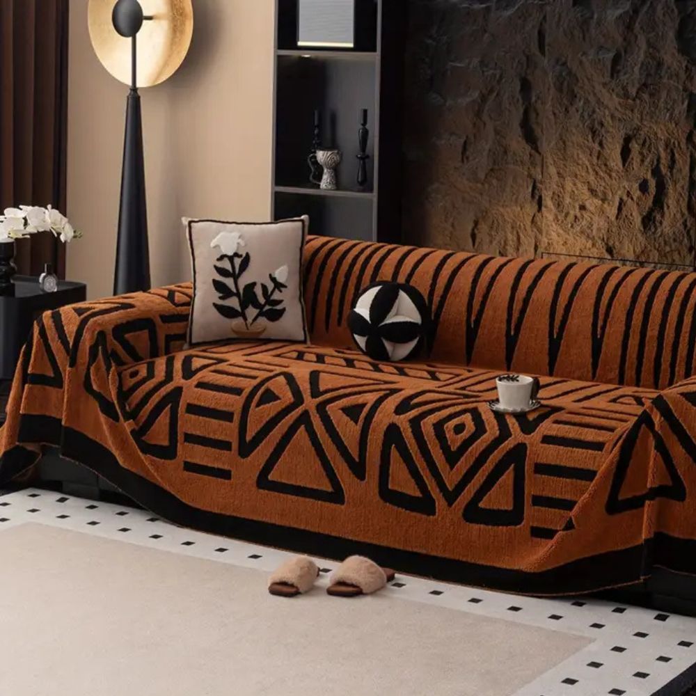 Urban Maze Microfiber Jacquard Sofa Cover with Non-Slip Backing for 2 to 4-Seater Couches