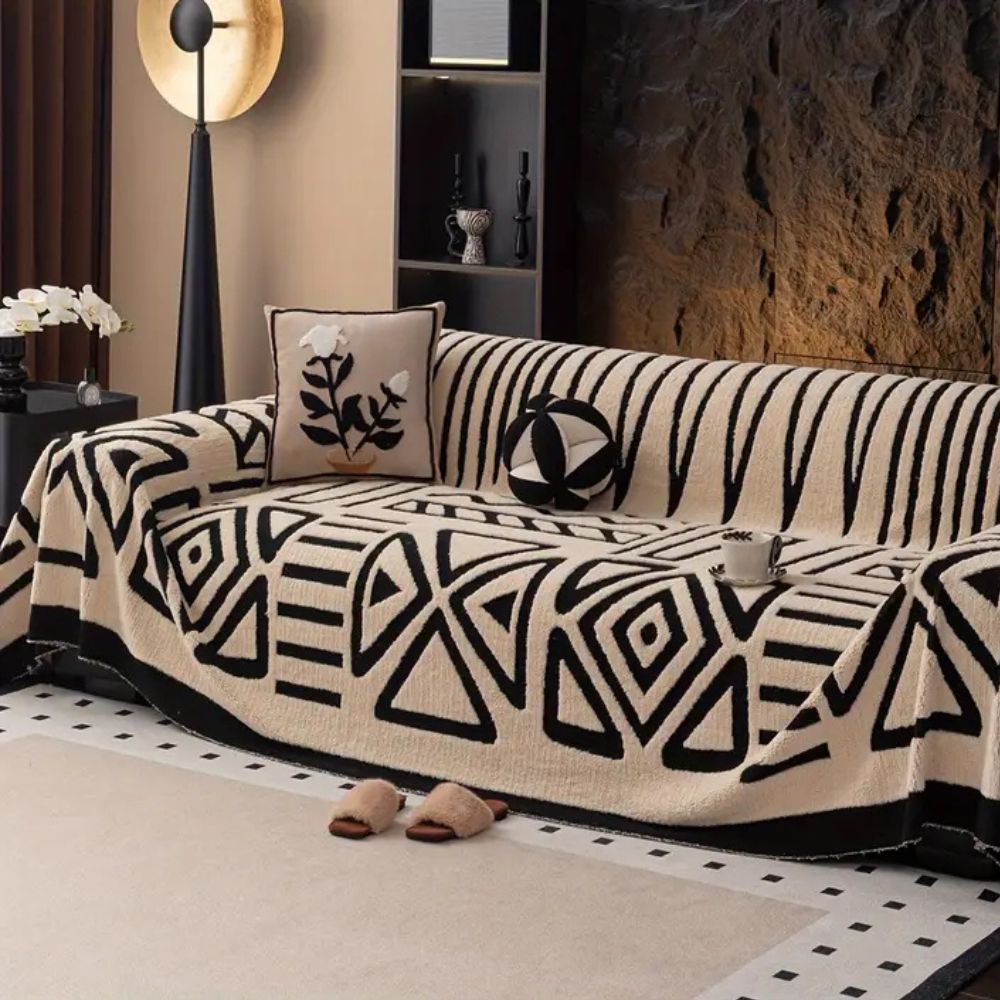 Urban Maze Microfiber Jacquard Sofa Cover with Non-Slip Backing for 2 to 4-Seater Couches