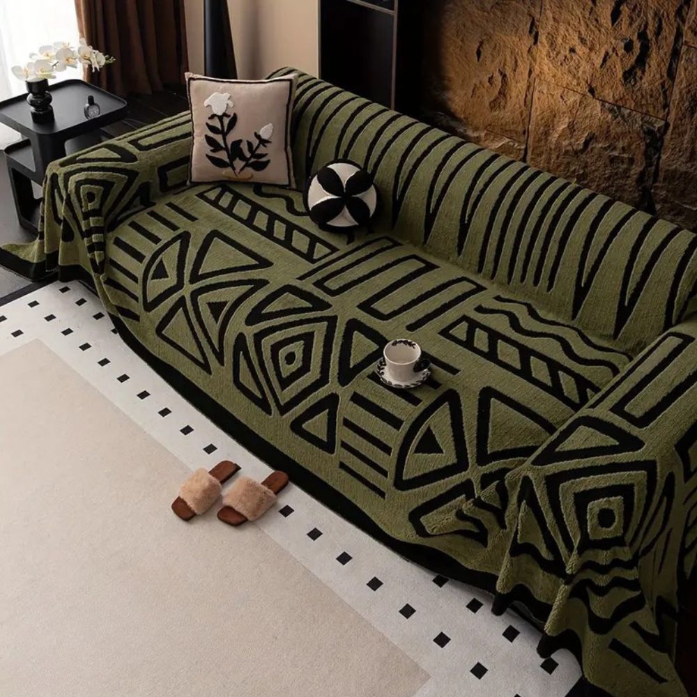 Urban Maze Microfiber Jacquard Sofa Cover with Non-Slip Backing for 2 to 4-Seater Couches