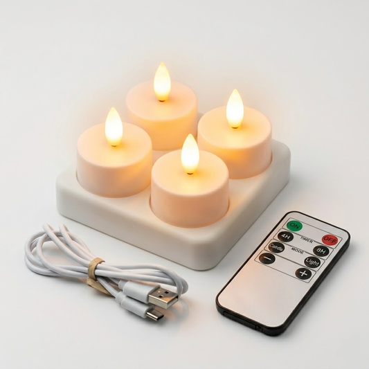 USB Rechargeable Flameless LED Candle Set with Remote Control and Timer