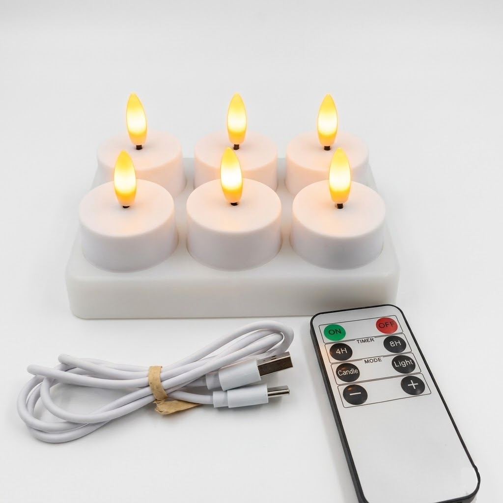 USB Rechargeable Flameless LED Candle Set with Remote Control and Timer