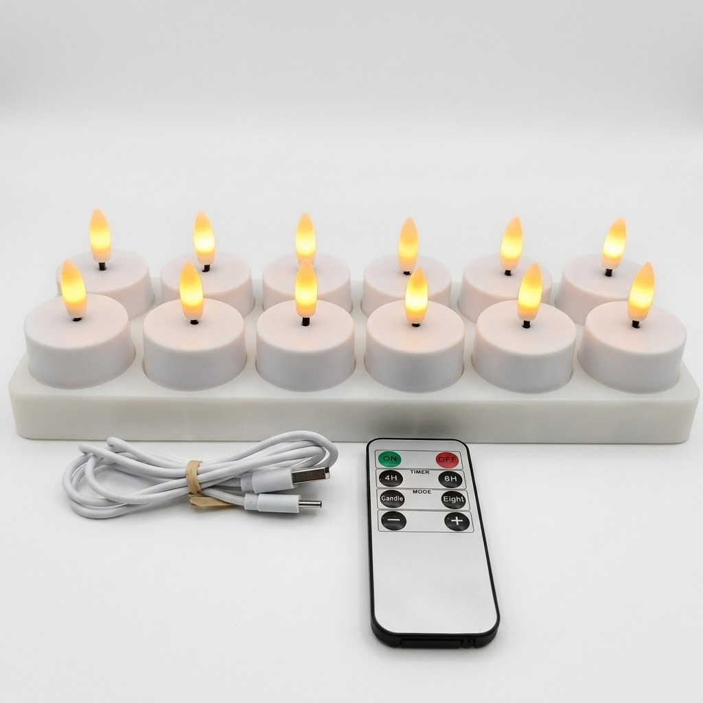 USB Rechargeable Flameless LED Candle Set with Remote Control and Timer