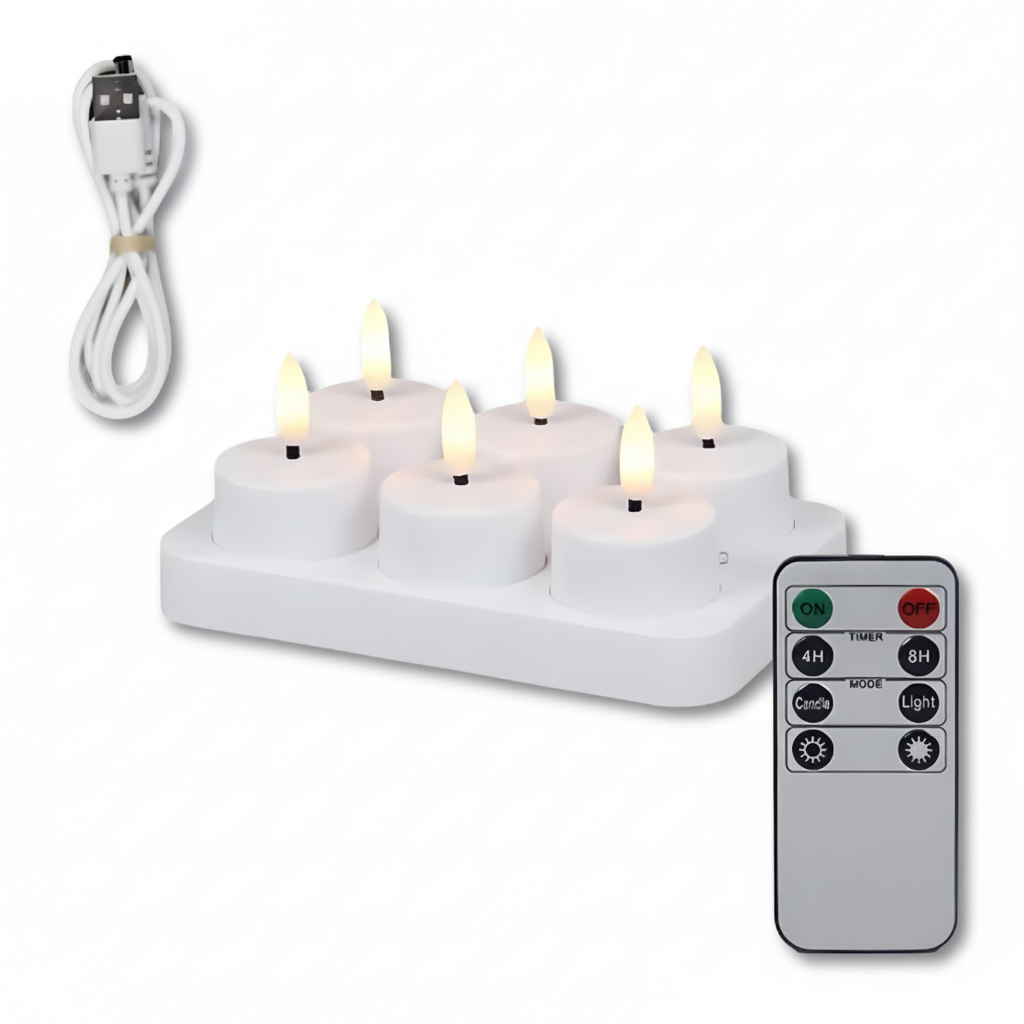 USB Rechargeable Flameless LED Candle Set with Remote Control and Timer