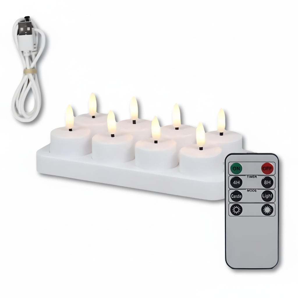 USB Rechargeable Flameless LED Candle Set with Remote Control and Timer