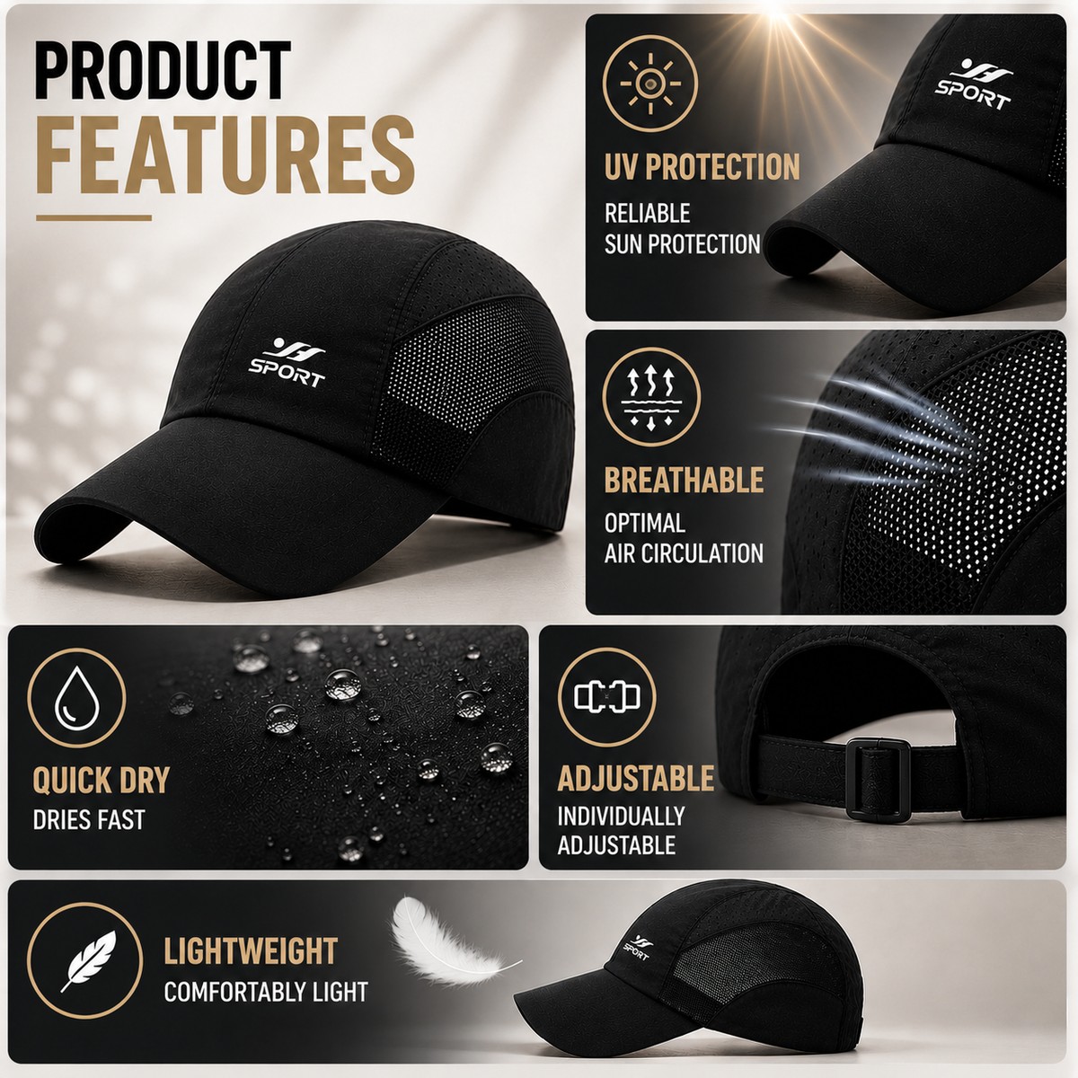 UV-Rated Breathable Baseball Cap