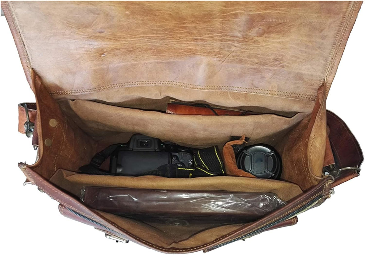 Vintage-Style Crossbody Camera Bag with Adjustable Compartments and Multiple Pockets