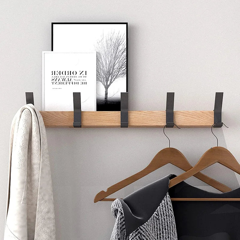 Wall-Mounted Coat Rack with Movable Hooks – Scandinavian Design in Wood and Metal