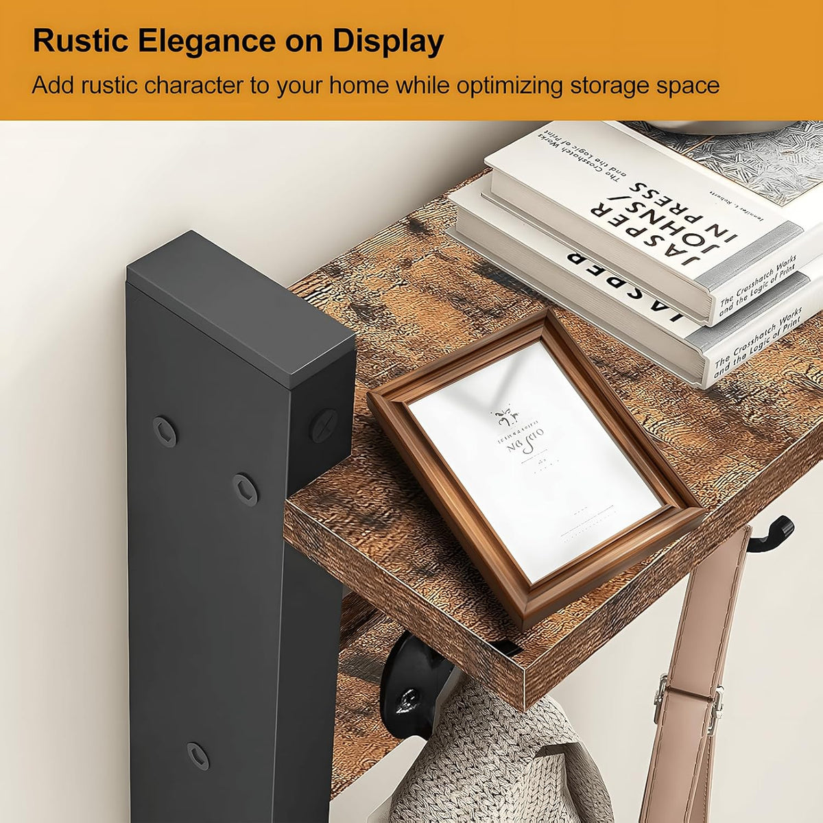 Wall-Mounted Coat Rack with Shelf and 5 Metal Hooks