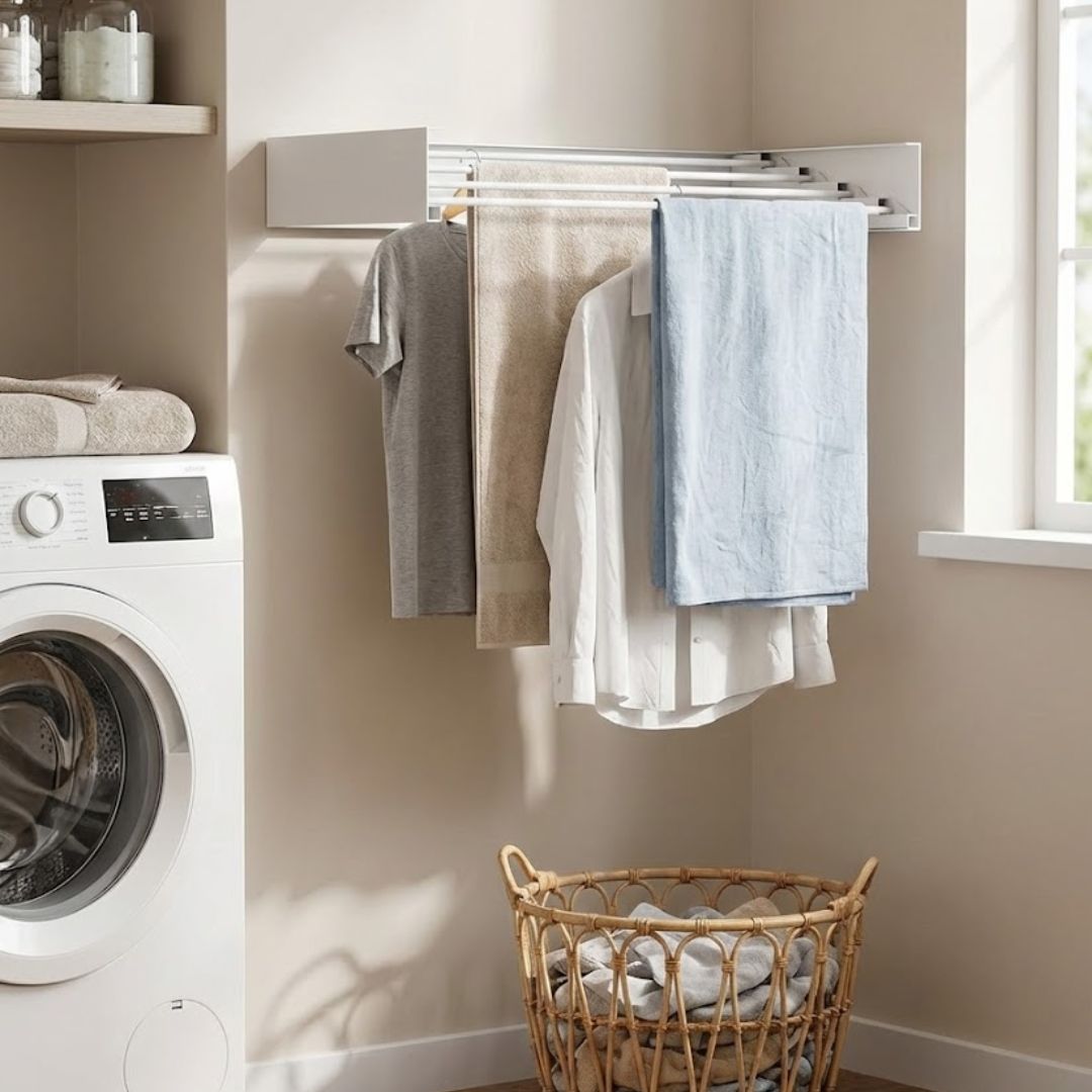 Wall-Mounted Drying Rack - Foldable Space-Saving Design for Clothes and Laundry