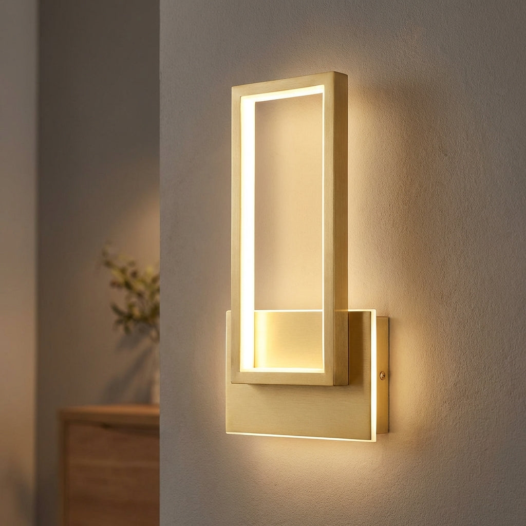 Warm LED Wall Light with Gold Finish – Modern Minimalist Wall Sconce for Bedroom and Living Room