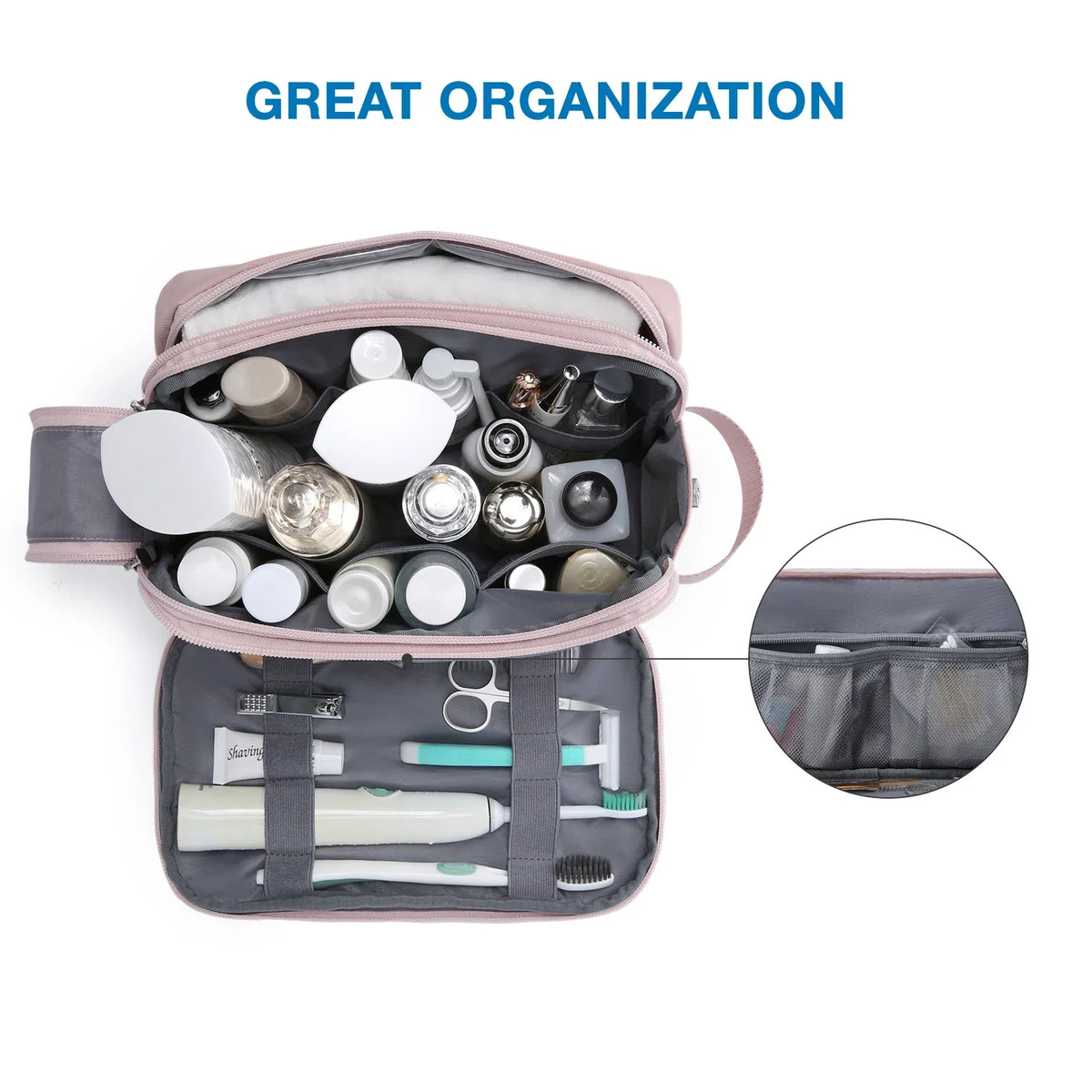 Water-Repellent Toiletry Bag with Multiple Compartments and Zippers – Practical for Travel