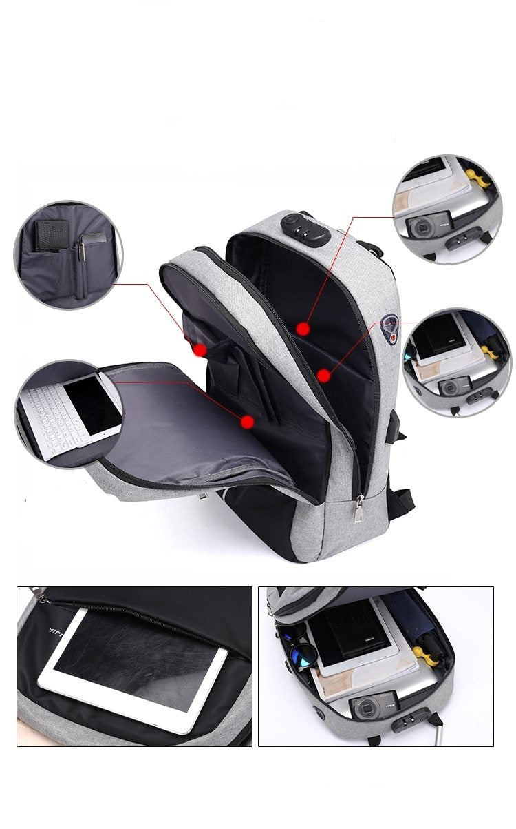 Water-Resistant Anti-Theft Laptop Backpack with Hidden Zipper and USB Charging Port