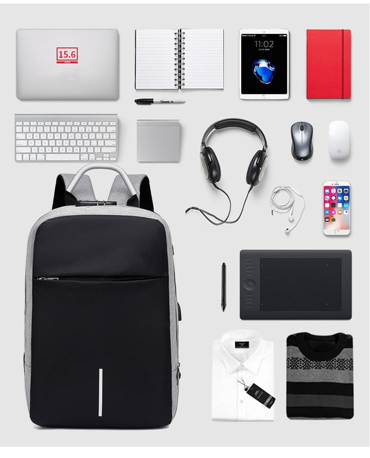 Water-Resistant Anti-Theft Laptop Backpack with Hidden Zipper and USB Charging Port